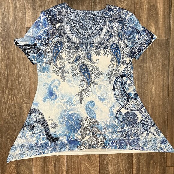 Blue Mood Rayon Long Short Sleeve Top (M) - Picture 5 of 12